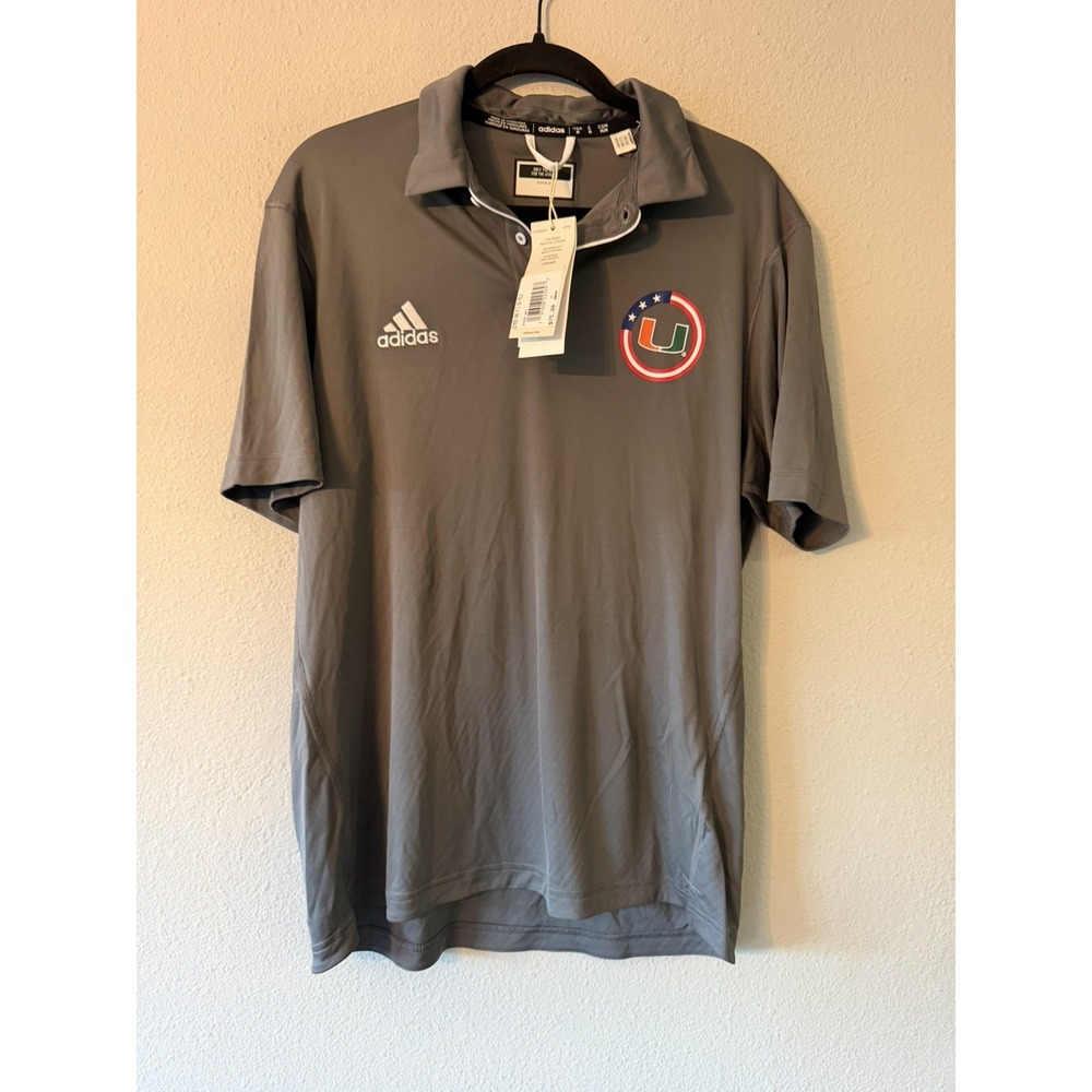 NWT Miami Hurricanes Adidas Aeroready Gray Polo Shirt Mens Medium IW2312
